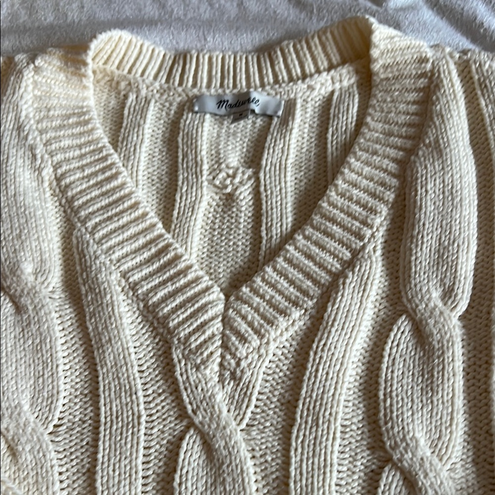 Madewell Cotton Cropped Cream Cable Knit Sweater